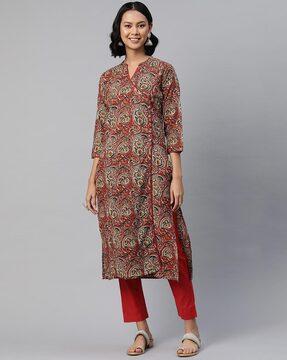 women paisley print straight kurta & pants set