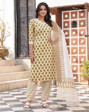 women paisley print straight kurta & pants set