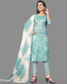 women paisley print straight kurta set with dupatta