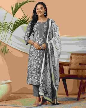 women paisley print straight kurta set