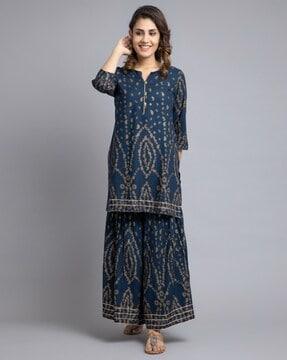 women paisley print straight kurta set