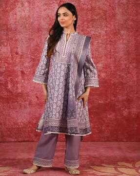 women paisley print straight kurta set