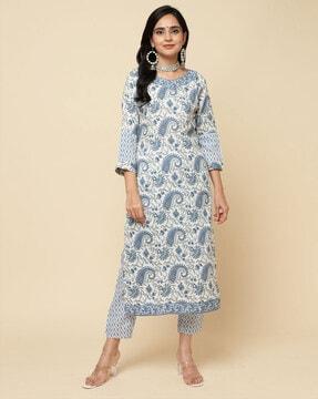 women paisley print straight kurta set