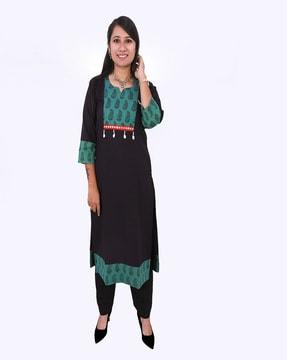 women paisley print straight kurta suit set