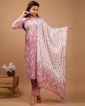 women paisley print straight kurta suit set
