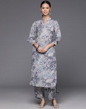 women paisley print straight kurta with pants