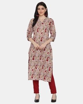 women paisley print straight kurta with pants