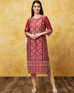 women paisley print straight kurta