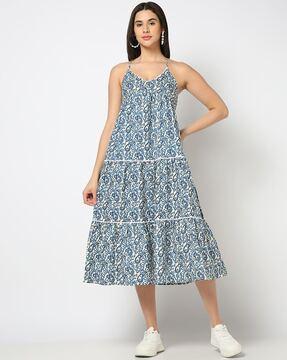 women paisley print tiered dress