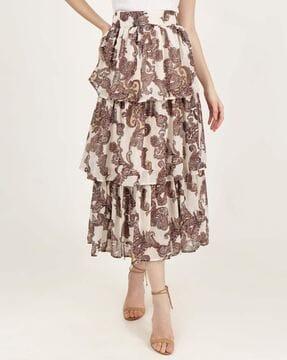 women paisley print tiered skirt