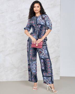 women paisley print top & trousers set