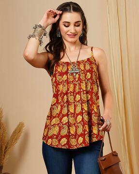 women paisley print tunic with strappy sleeves