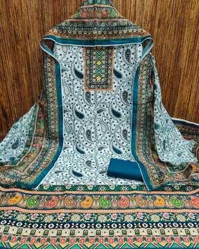 women paisley print unstitched top bottom dress material with dupatta