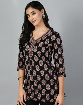 women paisley print v-neck straight tunic