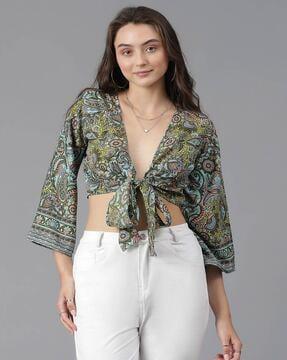 women paisley print wrap top