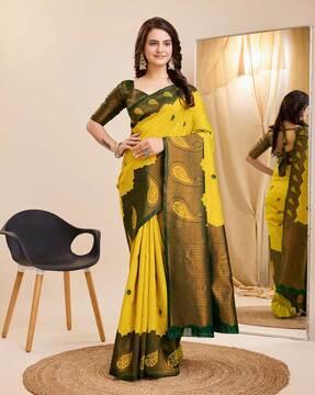 women paisley woven banarasi saree with contrast border