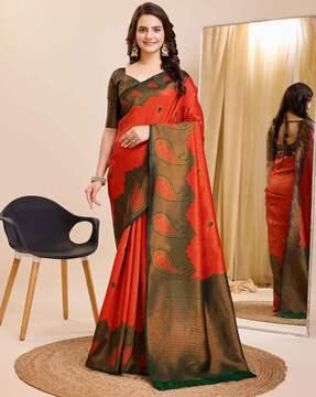 women paisley woven banarasi silk saree