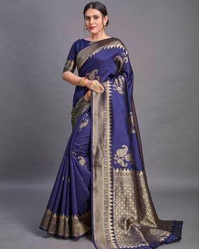 women paisley woven kanjeevaram soft silk saree