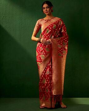women paisley woven organza silk saree
