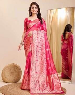 women paisley woven saree with contrast border