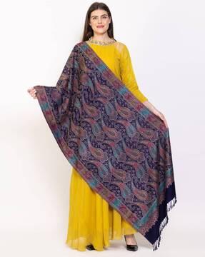 women paisley woven stole with fringes