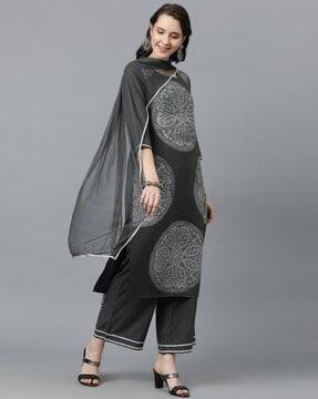 women paisley woven straight kurta suit set