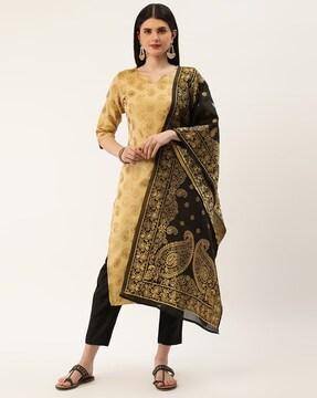 women paisley woven straight kurta suit set