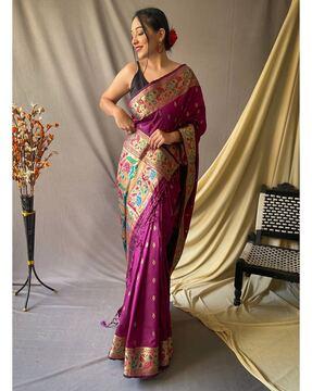 women paithani woven saree with unstitched blouse piece