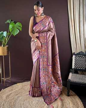 women paithani woven saree with unstitched blouse piece