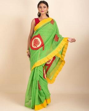 women pakha striped cotton saree