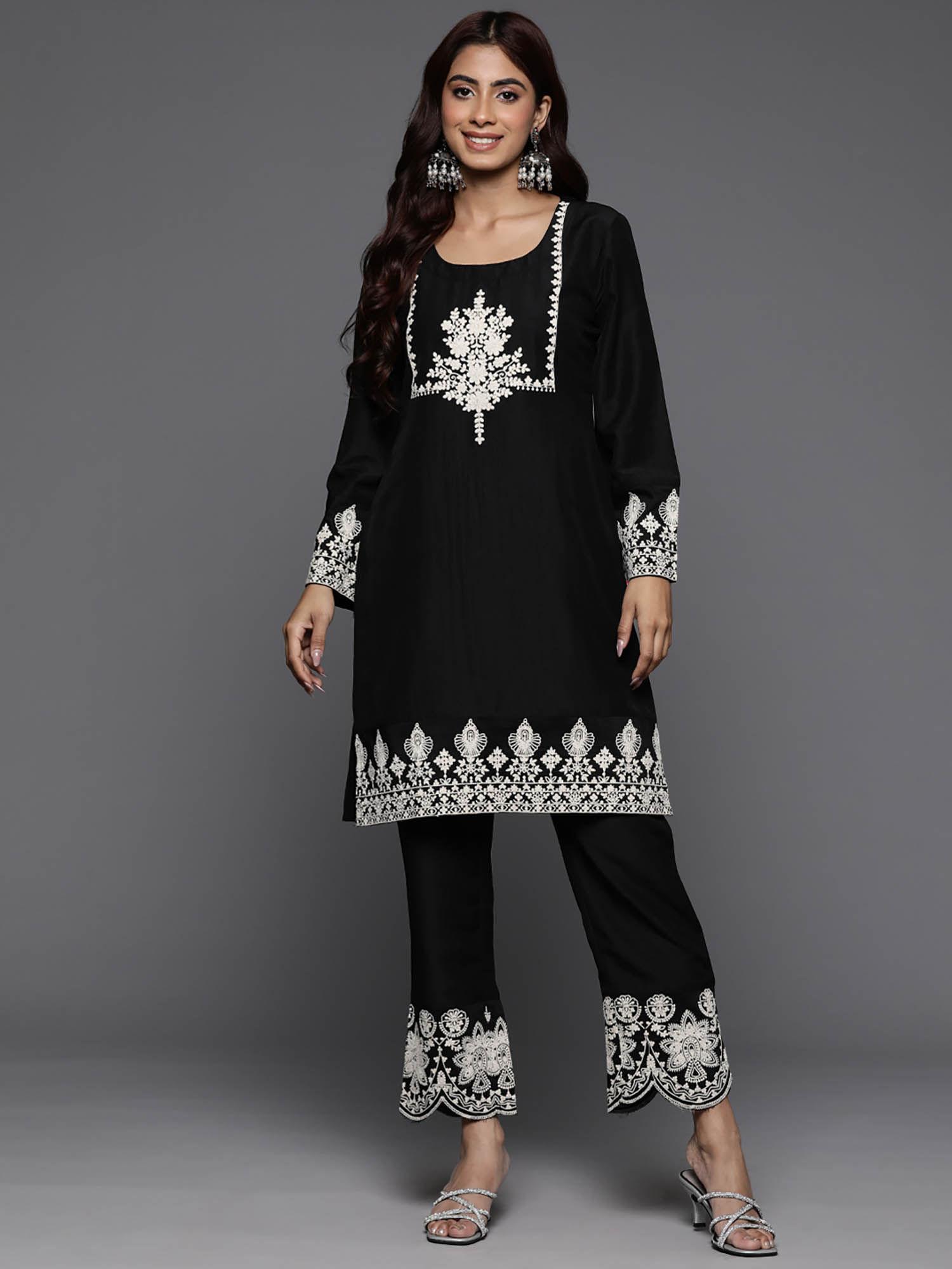 women pakistani black embroidered straight co-ord set