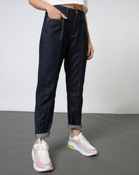 women panelled boyfriend jeans