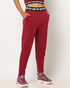women panelled fitted track pants with elasticated waist