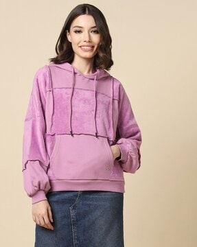 women panelled regular fit hoodie