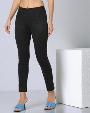 women panelled slim fit flat-front trousers