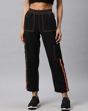 women panelled straight track pants with elasticated waist
