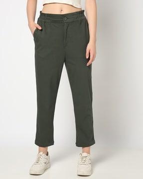 women paperbag-waist flat-front relaxed fit pants