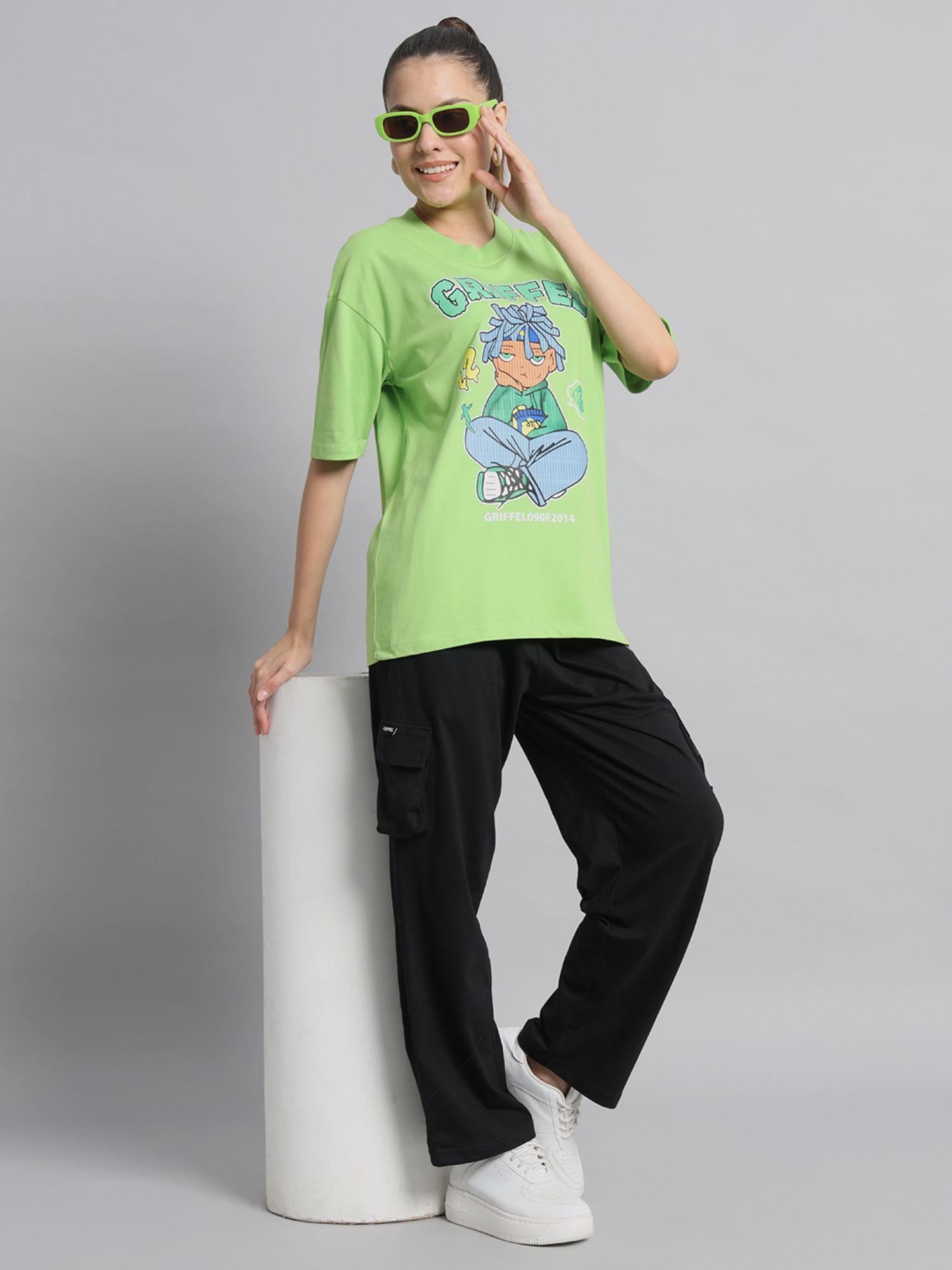 women parrot printed t-shirt and trackpant (set of 2)