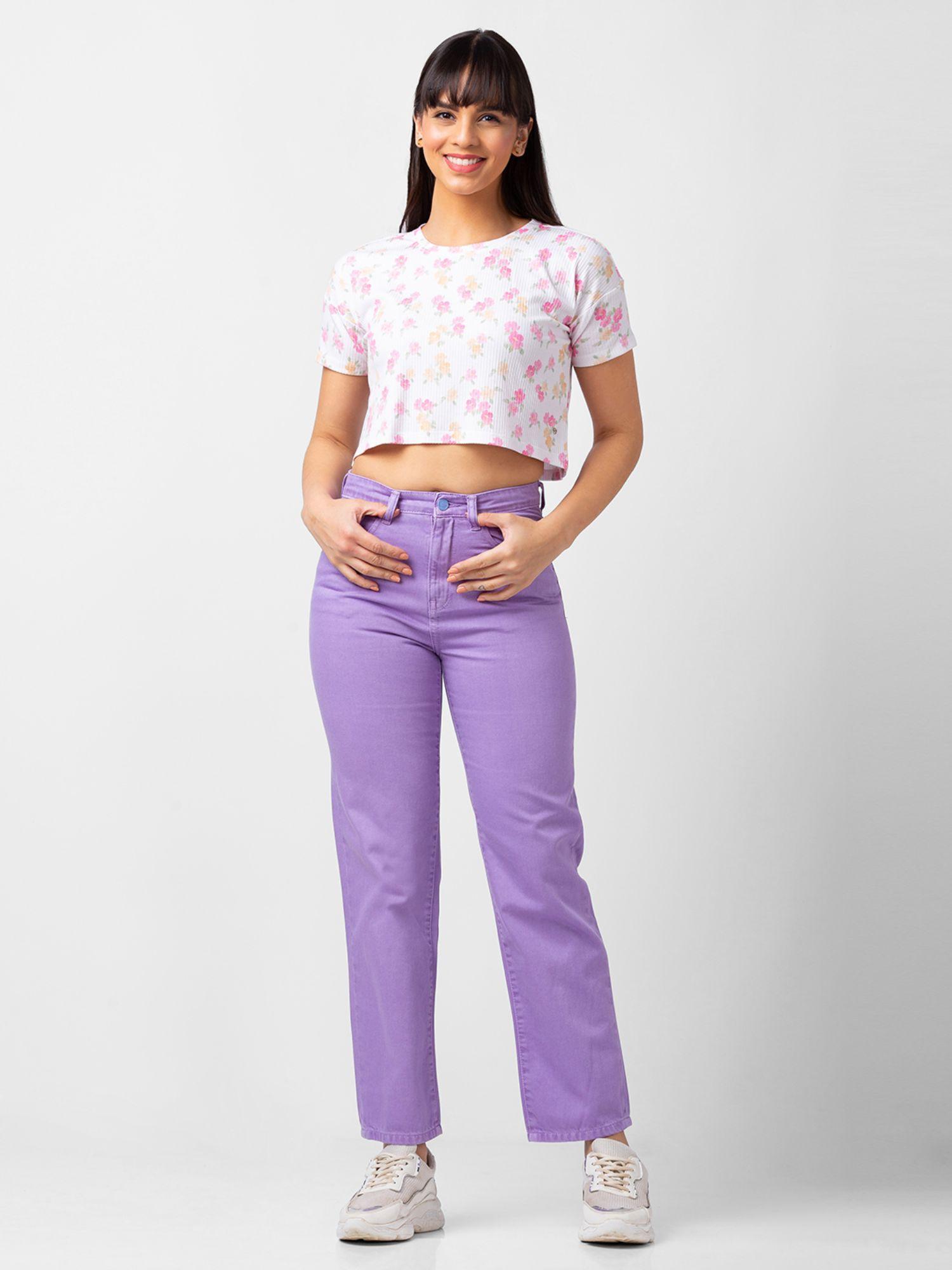 women pastel lilac lycra straight fit regular length jeans (bella)