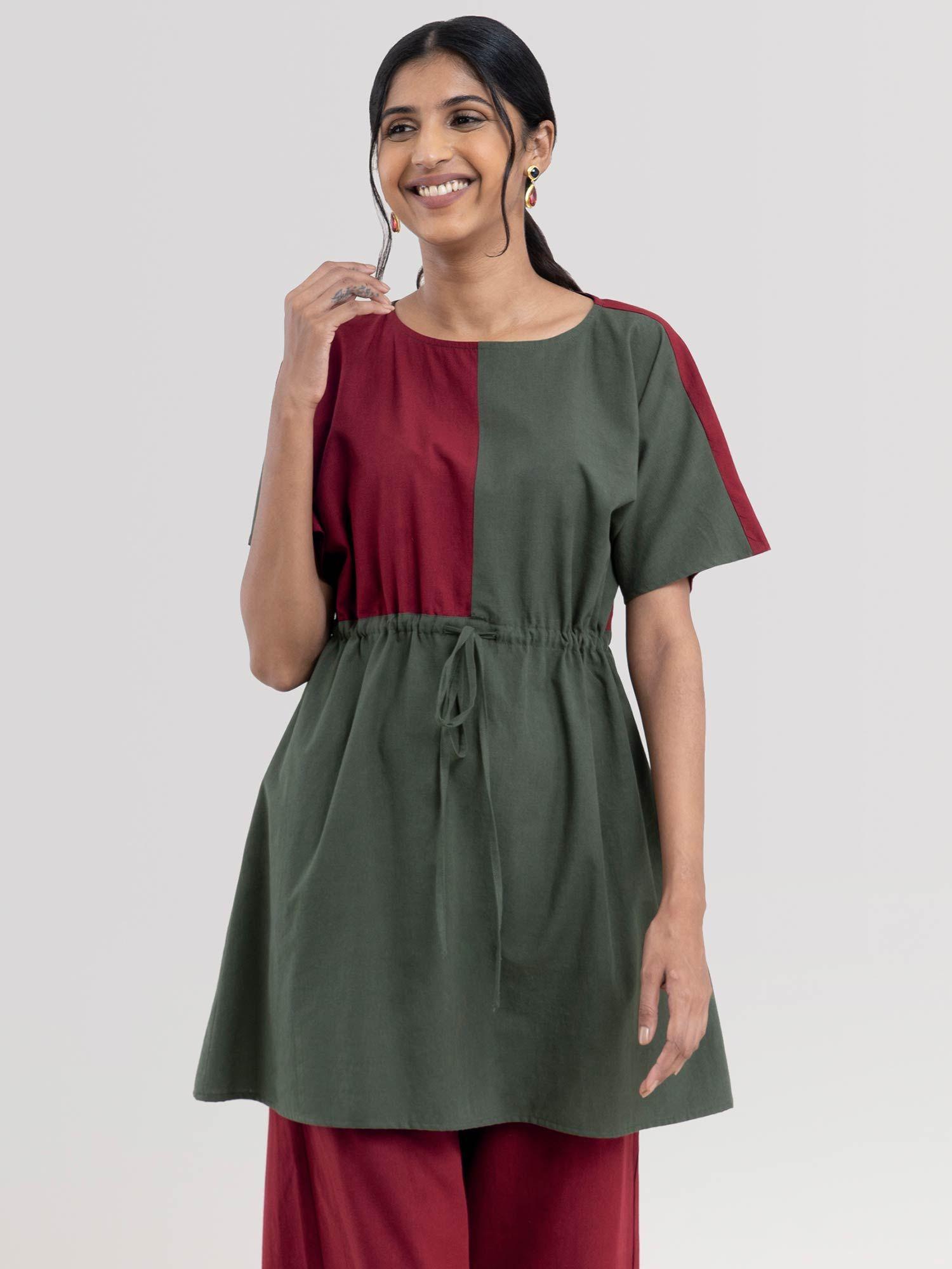 women patch green colorblock play kaftan top