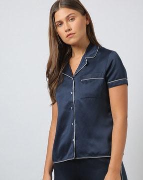 women patch pocket shirt with contrast piping