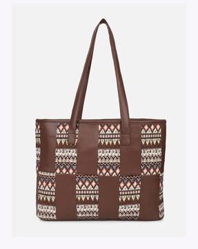 women patch-work tote bag with zip-closure