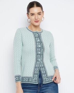 women patterned-knit button-down cardigan