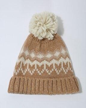 women patterned-knit fairsile beanie with pom-pom