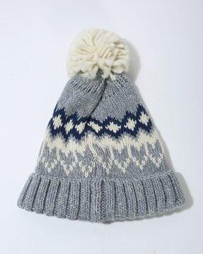 women patterned-knit fairsile beanie with pom-pom