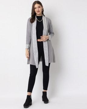 women patterned-knit relaxed fit front-open shrug
