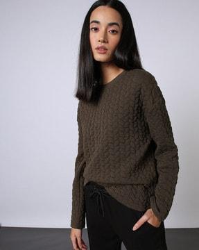 women patterned-knit round-neck sweatshirt