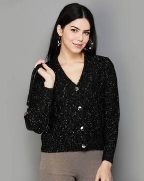 women patterned-knit v-neck cardigan