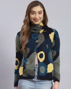 women patterned-knit v-neck cardigan