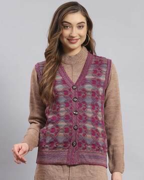 women patterned-knit v-neck cardigan